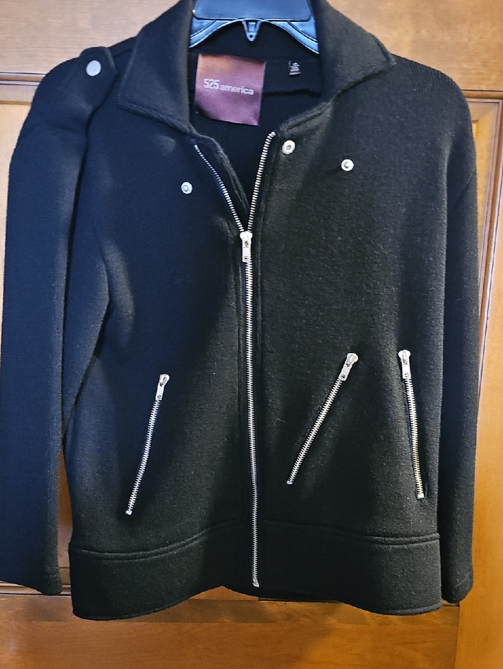 525 America Black Zip-Front Bomber Jacket with Silver Zippers